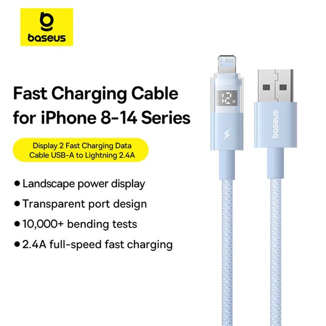Cablu incarcare iPhone 2.4A Baseus, albastru, P10382700311-00