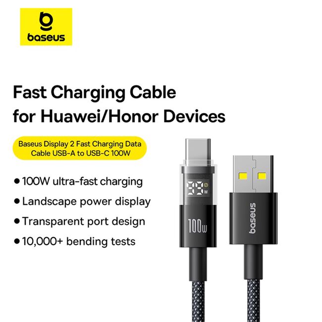 Cablu date USB-C Fast Charging Digital Display, 100W, 2m, negru Baseus, P10382701111-00
