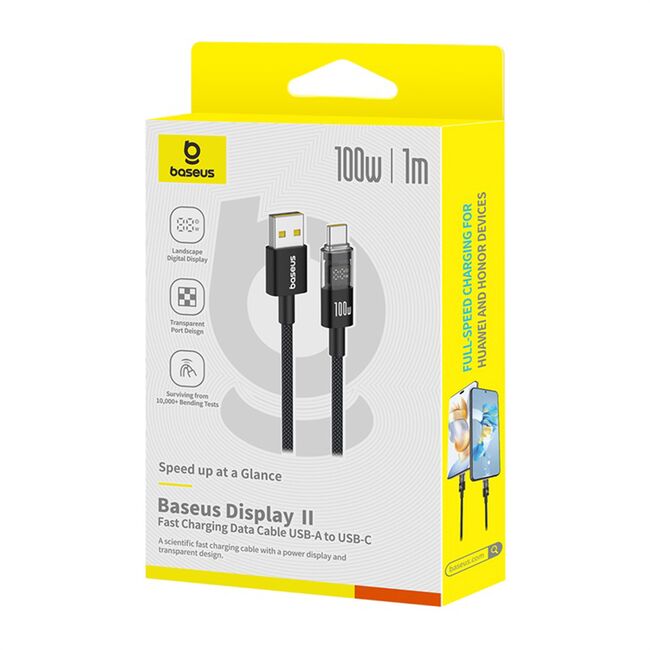 Cablu date USB-C Fast Charging, Digital Display, 100W, 1m, negru Baseus, P10382701121-00