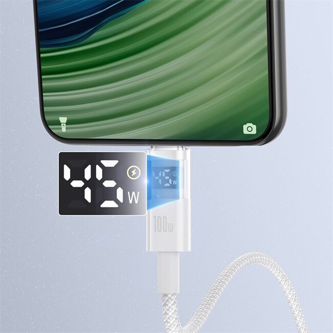 Cablu date USB-C Fast Charging Digital Display, 100W, 1m, alb Baseus, P10382701211-00