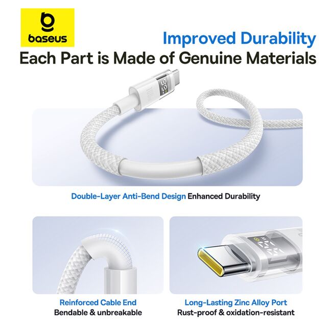 Cablu date USB-C Fast Charging Digital Display, 100W, 1m, alb Baseus, P10382701211-00