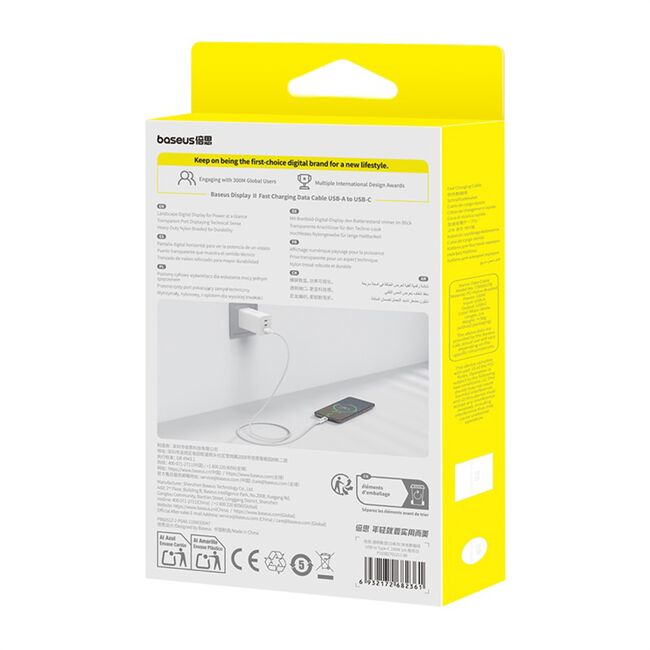 Cablu date USB-C Fast Charging Digital Display, 100W, 1m, alb Baseus, P10382701211-00