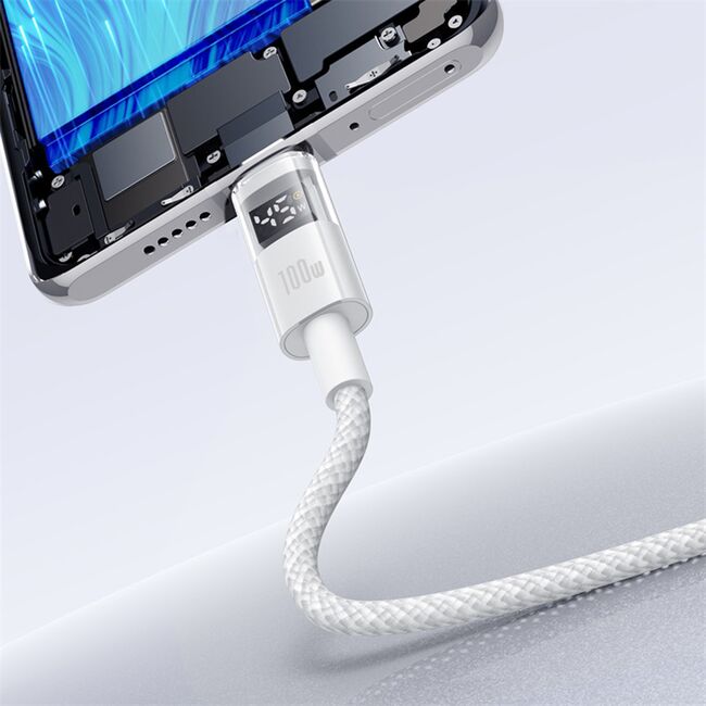 Cablu date USB-C Fast Charging Digital Display, 100W, 1m, alb Baseus, P10382701211-00
