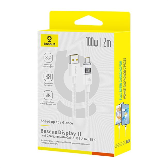 Cablu date USB-C Fast Charging Digital Display, 100W, 2m, alb Baseus, P10382701211-01