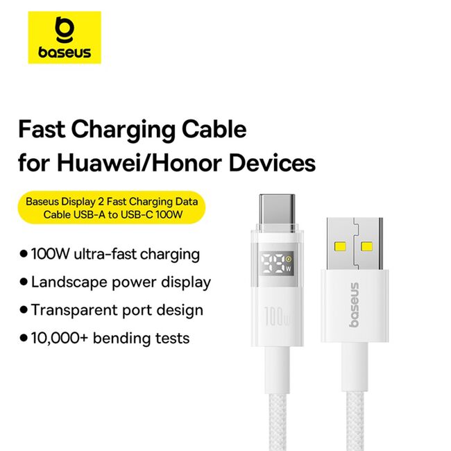 Cablu date USB-C Fast Charging Digital Display, 100W, 2m, alb Baseus, P10382701211-01