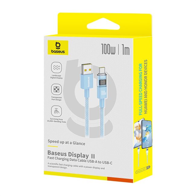 Cablu date USB-C Fast Charging Digital Display, 100W, 1m, albastru Baseus, P10382701311-00