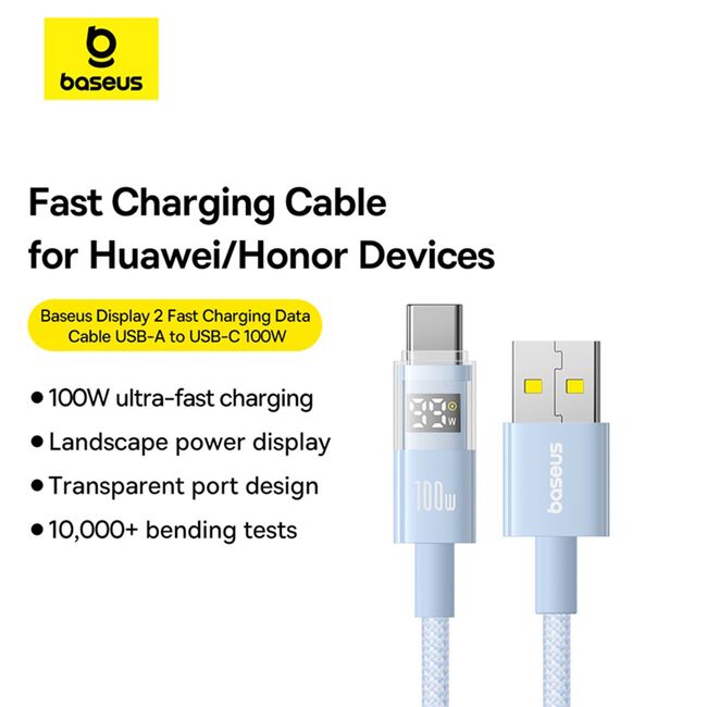 Cablu date USB-C Fast Charging Digital Display, 100W, 1m, albastru Baseus, P10382701311-00