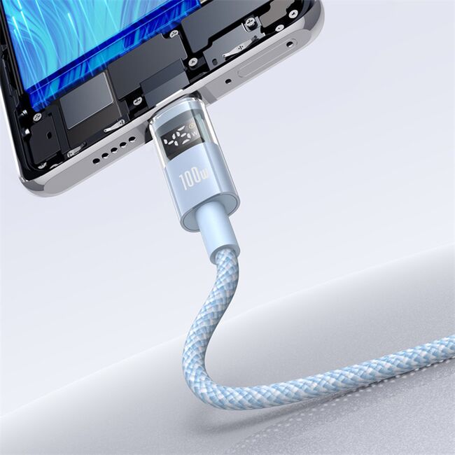 Cablu date USB-C Fast Charging Digital Display, 100W, 1m, albastru Baseus, P10382701311-00