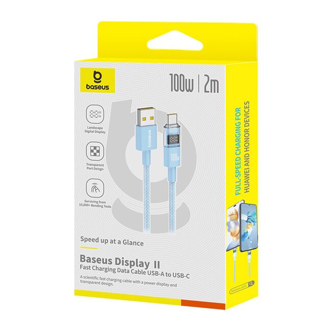 Cablu date USB-C Fast Charging Digital Display, 100W, 2m, albastru Baseus, P10382701311-01