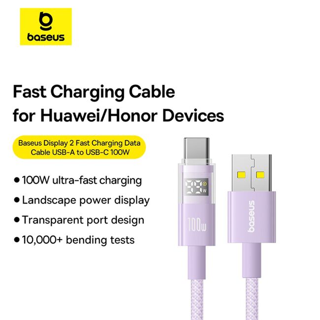 Cablu date USB-C Fast Charging Digital Display, 100W, 2m, mov Baseus, P10382701511-01