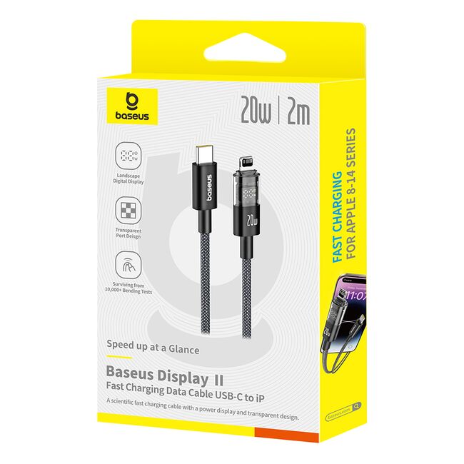 Cablu incarcare iPhone Baseus, Fast Charging, Type-C la Lightning, Digital Display, 20W, 2m, negru, P10382703121-01