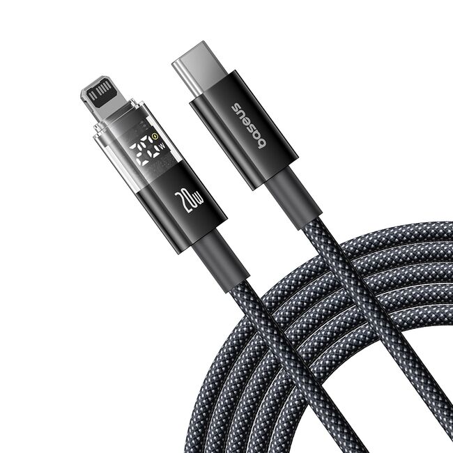 Cablu incarcare iPhone Baseus, Fast Charging, Type-C la Lightning, Digital Display, 20W, 2m, negru, P10382703121-01