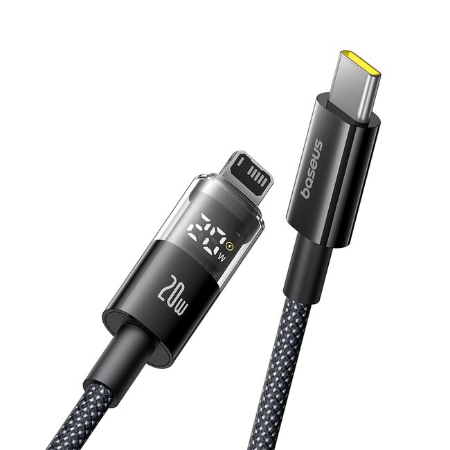 Cablu incarcare iPhone Baseus, Fast Charging, Type-C la Lightning, Digital Display, 20W, 2m, negru, P10382703121-01