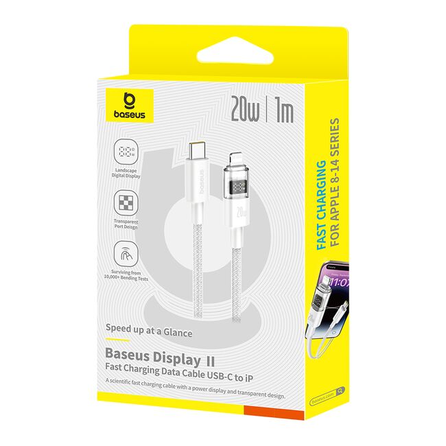 Cablu incarcare iPhone Baseus, Fast Charging, Type-C la Lightning, Digital Display, 20W, 1m, alb, P10382703211-00