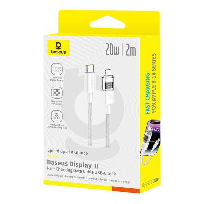 Cablu incarcare iPhone Baseus, Fast Charging, Type-C la Lightning, Digital Display, 20W, 2m, alb, P10382703211-01