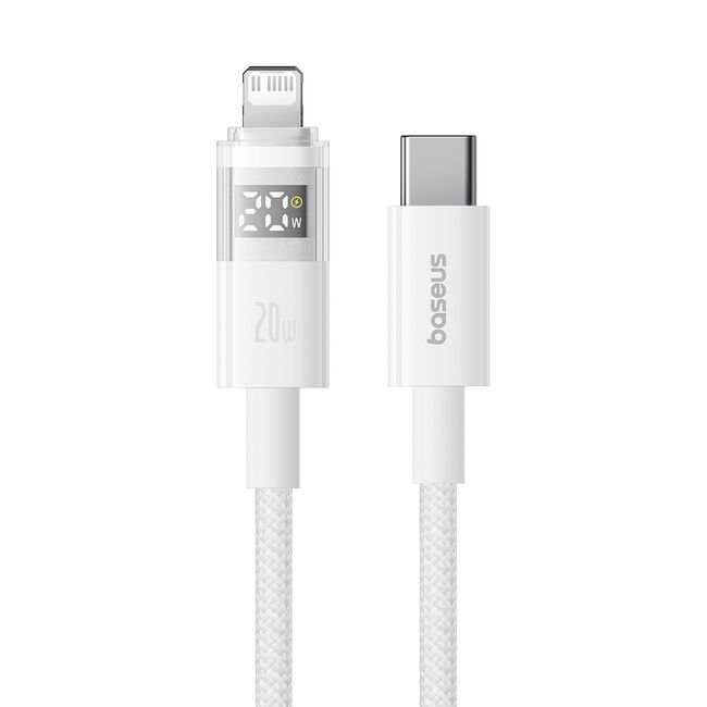 Cablu incarcare iPhone Baseus, Fast Charging, Type-C la Lightning, Digital Display, 20W, 2m, alb, P10382703211-01