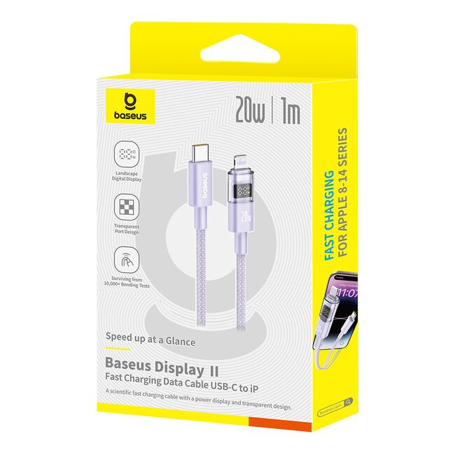 Cablu incarcare iPhone Baseus, Fast Charging, Type-C la Lightning, Digital Display, 20W, 1m, mov, P10382703511-00