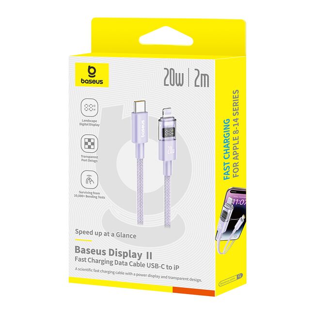 Cablu incarcare iPhone Baseus, Fast Charging, Type-C to Lightning, Digital Display, 20W, 2m, mov, P10382703511-01