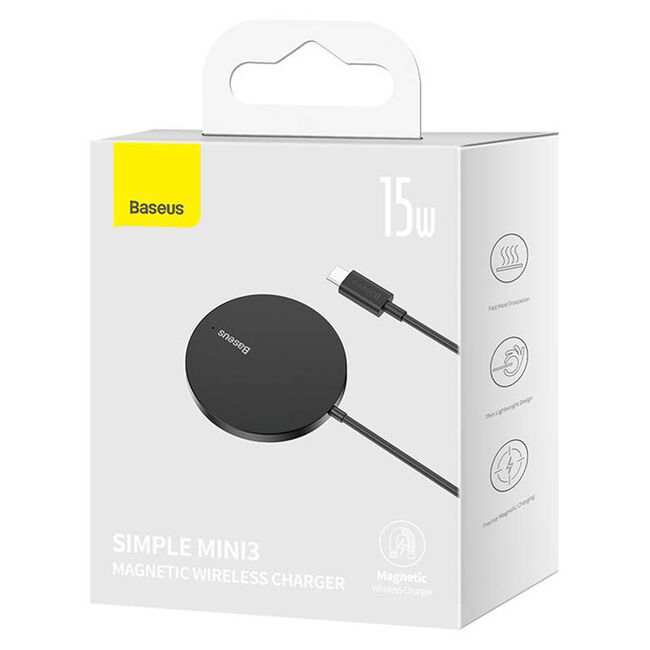 Incarcator wireless magnetic 15W Baseus Mini 3, negru