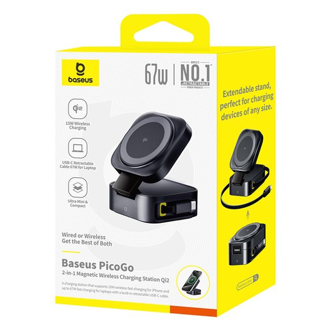 Statie incarcare Fast Charging Baseus PicoGo 2in1 Fast Charger, cu cablu Type-C la Type-C, 67W, P10276800123-00