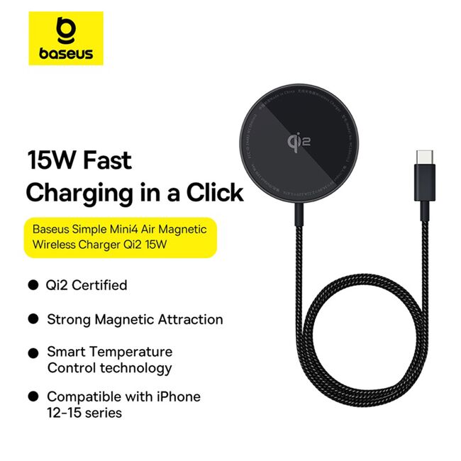 Incarcator wireless Baseus Simple Mini4 Air, 15W, negru, P10278200111-00