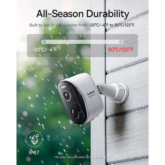 Camera supraveghere exterior wifi 2k, two-way talk, color night vision, ip67, 7.800mah Baseus, S0ST002130, alb