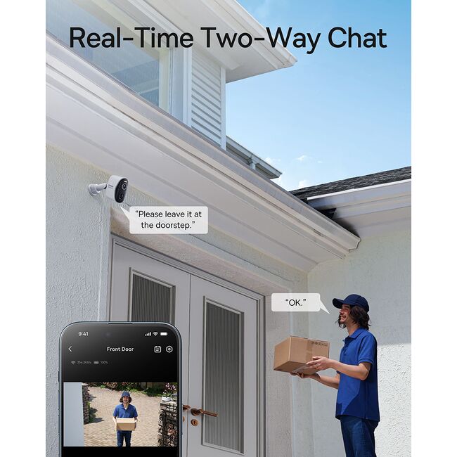 Camera supraveghere exterior wifi 2k, two-way talk, color night vision, ip67, 7.800mah Baseus, S0ST002130, alb