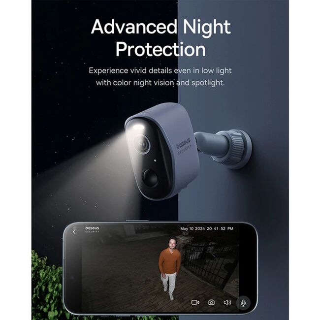 Camera securitate 2K exterior Baseus, 16gb, two-way talk, night vision, ip67, 10.500mah, S0TZ002130, 10.500mAh
