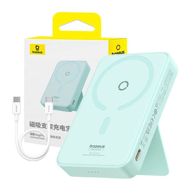 Baterie externa Baseus - power bank magpro magnetic ppcxz05 (p10064101333-00) - usb-c, 5000mah, 20w, magsafe, cable type-c, 3a, 30cm - mint