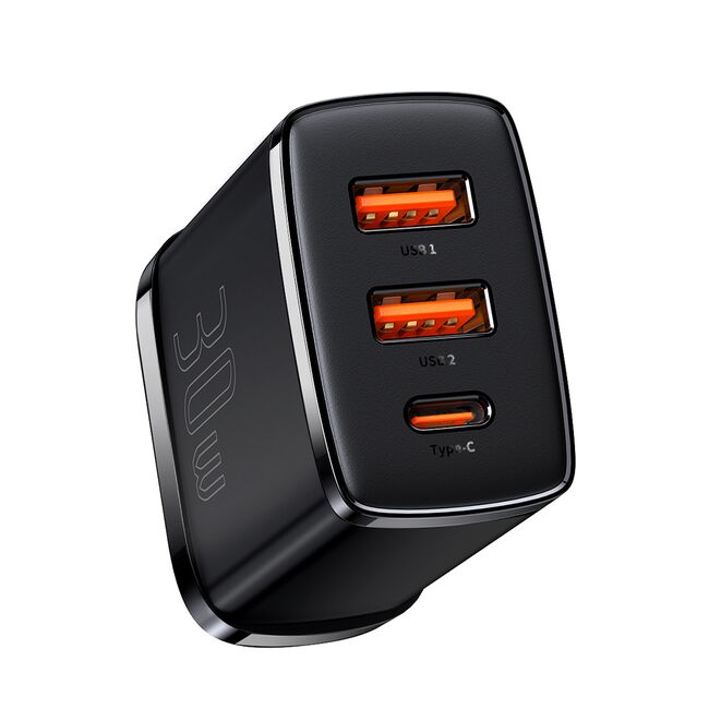 Incarcator priza Baseus - wall charger compact series (ccxj030101) - uk plug, quick charger, 2xusb, type-c, 30w - black