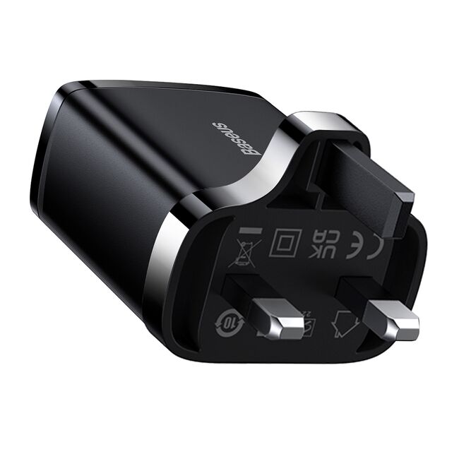 Incarcator priza Baseus - wall charger compact series (ccxj030101) - uk plug, quick charger, 2xusb, type-c, 30w - black