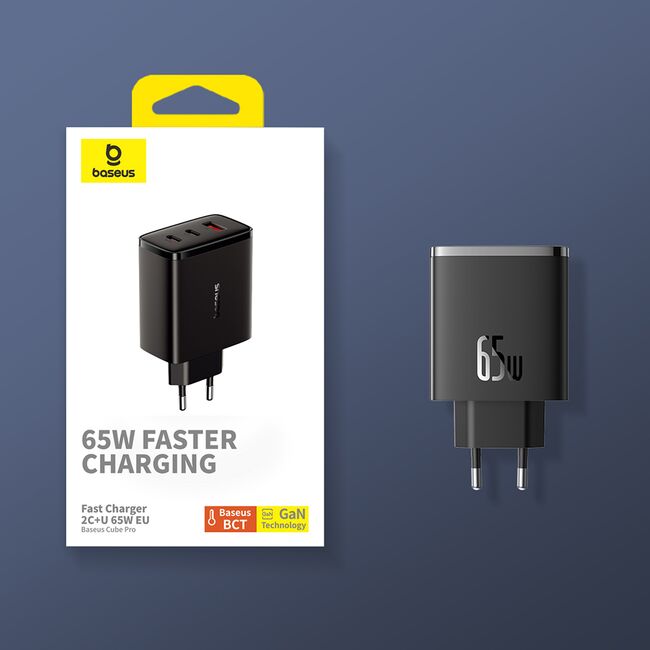 Incarcator priza Baseus - wall charger cube pro (p10152301113-00) - fast charger, 2x type-c, usb, 65w - negru