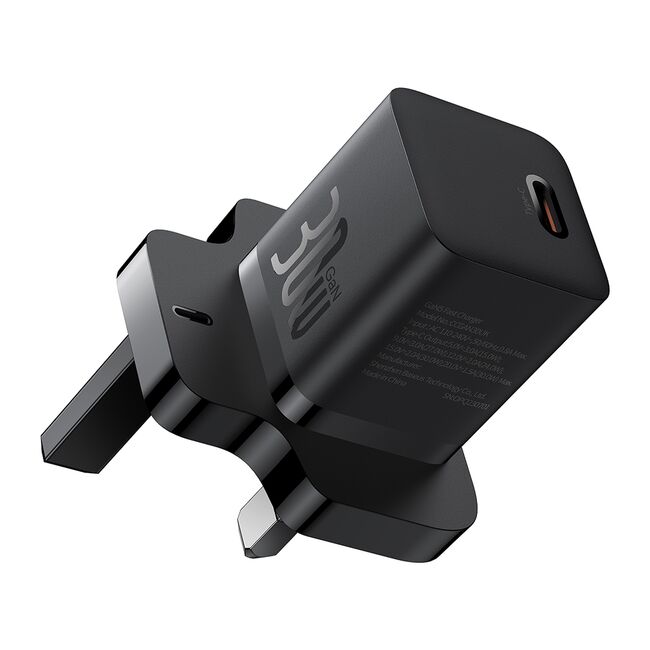 Incarcator priza UK tip C Fast Charge Baseus GaN5, 30W, negru