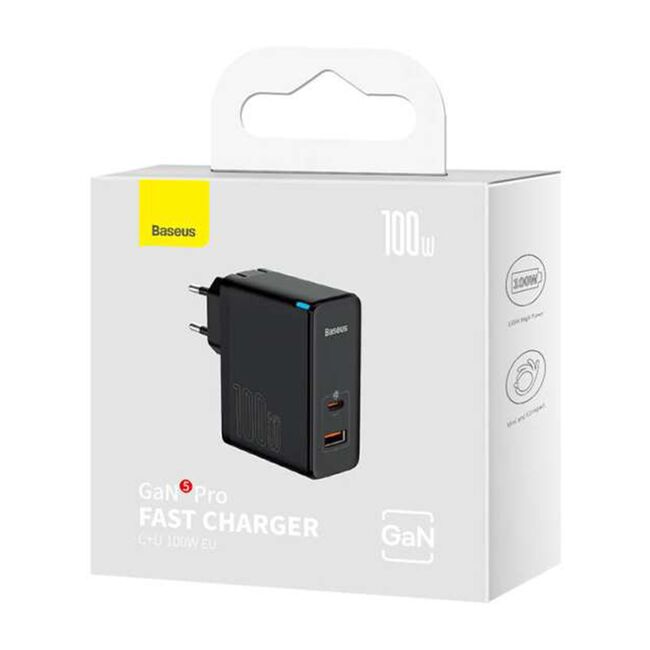 Incarcator priza Fast Charge 2in1 Baseus GaN5 Pro, 100W, negru