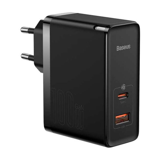 Incarcator priza Fast Charge 2in1 Baseus GaN5 Pro, 100W, negru
