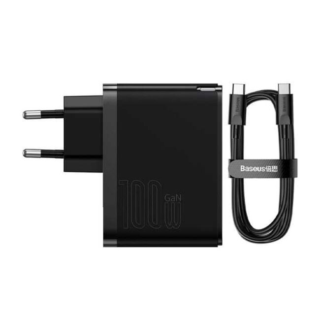 Incarcator priza Fast Charge 2in1 Baseus GaN5 Pro, 100W, negru
