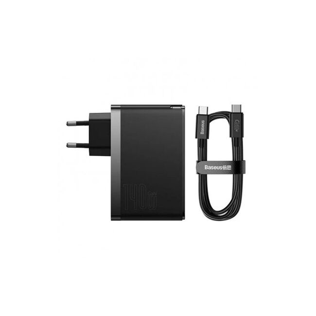Incarcator priza Fast Charge 3in1 Baseus GaN5 Pro, 140W cu cablu type-c la type-c 1m, negru