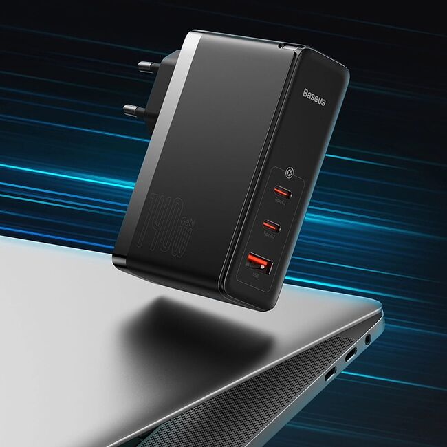 Incarcator priza Fast Charge 3in1 Baseus GaN5 Pro, 140W cu cablu type-c la type-c 1m, negru