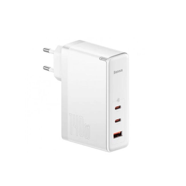 Incarcator priza Fast Charge 3in1 Baseus GaN5 Pro, 140W cu cablu type-c la type-c, 1m, alb