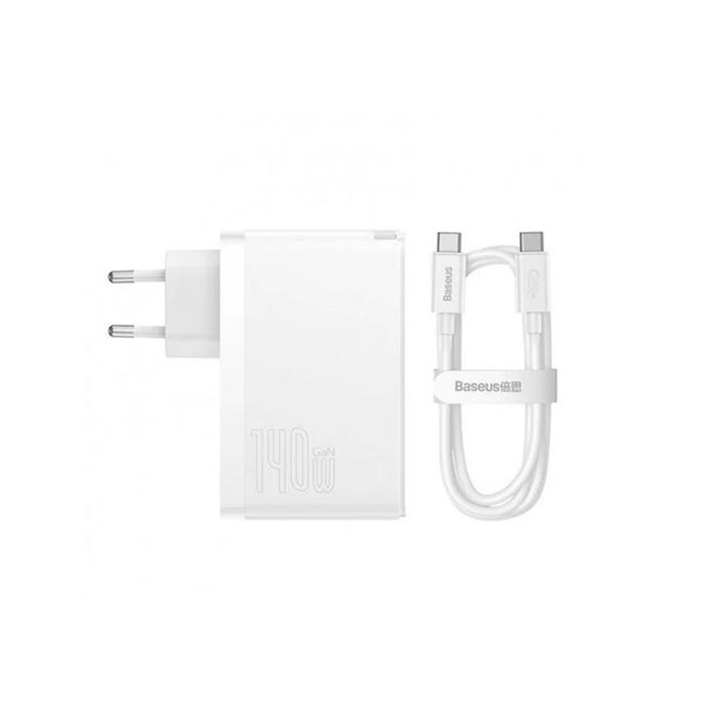 Incarcator priza Fast Charge 3in1 Baseus GaN5 Pro, 140W cu cablu type-c la type-c, 1m, alb