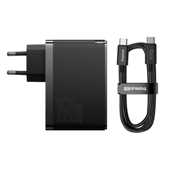 Incarcator priza tip C USB Baseus GaN5 Pro Digital, 160W 2xType-C, USB, 160W, cu Cablu Type-C, 240W, negru
