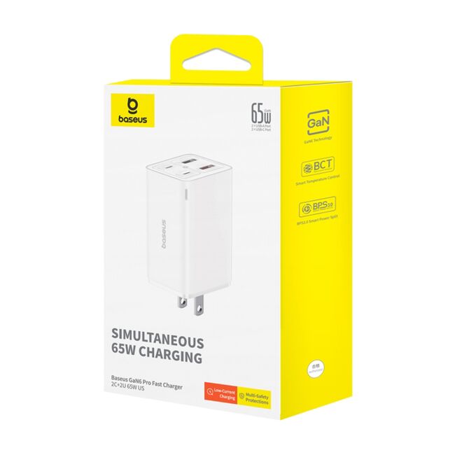 Incarcator priza US 65W GaN6 USB, Type-C Baseus 2x USB, 2x Type-C, 65W, cu Cablu Type-C, 100W, 20V, 5A, 1m, P10162702213-00
