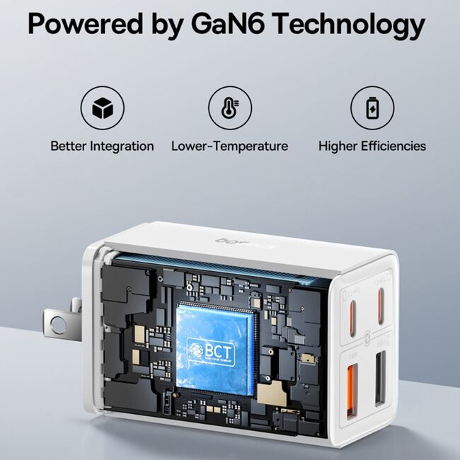 Incarcator priza US 65W GaN6 USB, Type-C Baseus 2x USB, 2x Type-C, 65W, cu Cablu Type-C, 100W, 20V, 5A, 1m, P10162702213-00