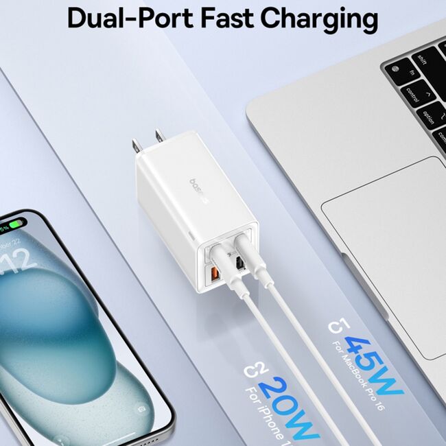 Incarcator priza US 65W GaN6 USB, Type-C Baseus 2x USB, 2x Type-C, 65W, cu Cablu Type-C, 100W, 20V, 5A, 1m, P10162702213-00
