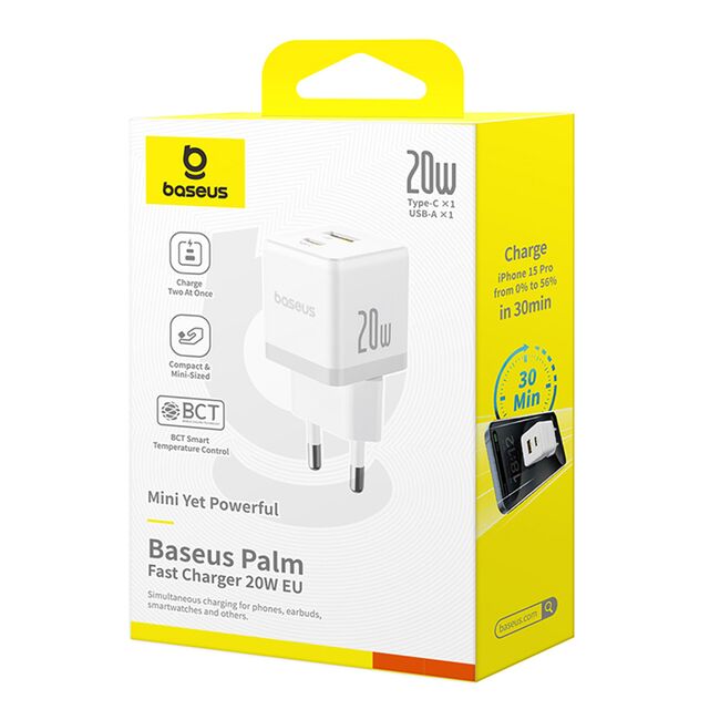 Incarcator priza Fast Charge 2in1 Baseus Usb, Type-c, 20W, 5V/3A, alb CCZC20UE