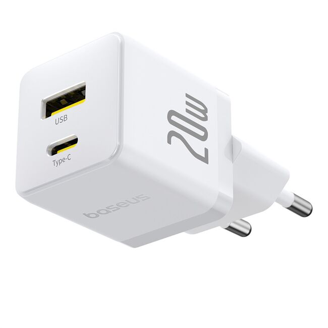 Incarcator priza Fast Charge 2in1 Baseus Usb, Type-c, 20W, 5V/3A, alb CCZC20UE