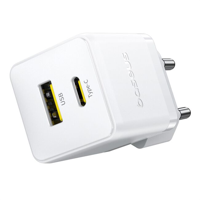 Incarcator priza Fast Charge 2in1 Baseus Usb, Type-c, 20W, 5V/3A, alb CCZC20UE