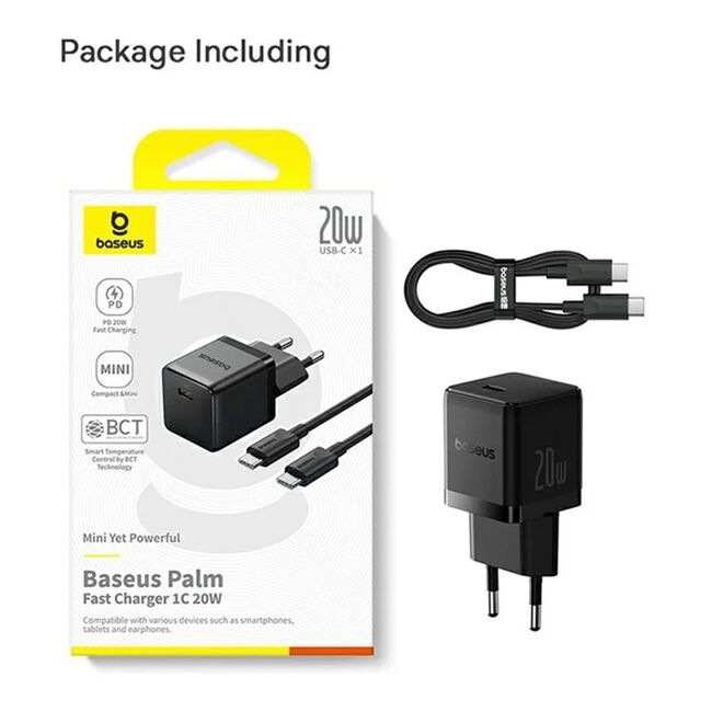 Incarcator Fast Charging Type-C Baseus Palm cu cablu type-c la type-c PD 20W, P10111602113-01