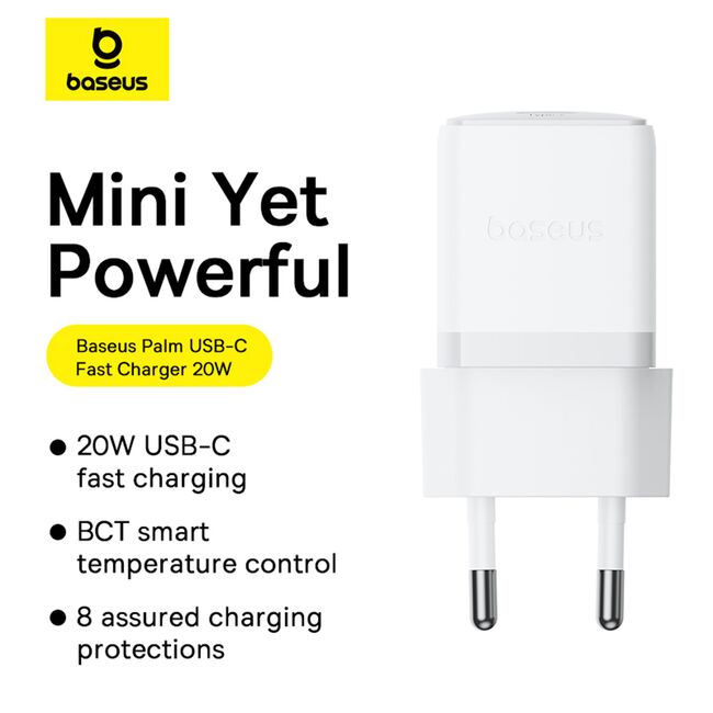 Incarcator Fast Charging Type-C Baseus Palm cu cablu Type-C la Type-C 1m, PD 20W, alb P10111602213-01