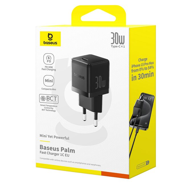 Incarcator priza Baseus - wall charger palm (p10111605113-00) - fast charger, type-c, pd 30w, 5v/3a - cluster black